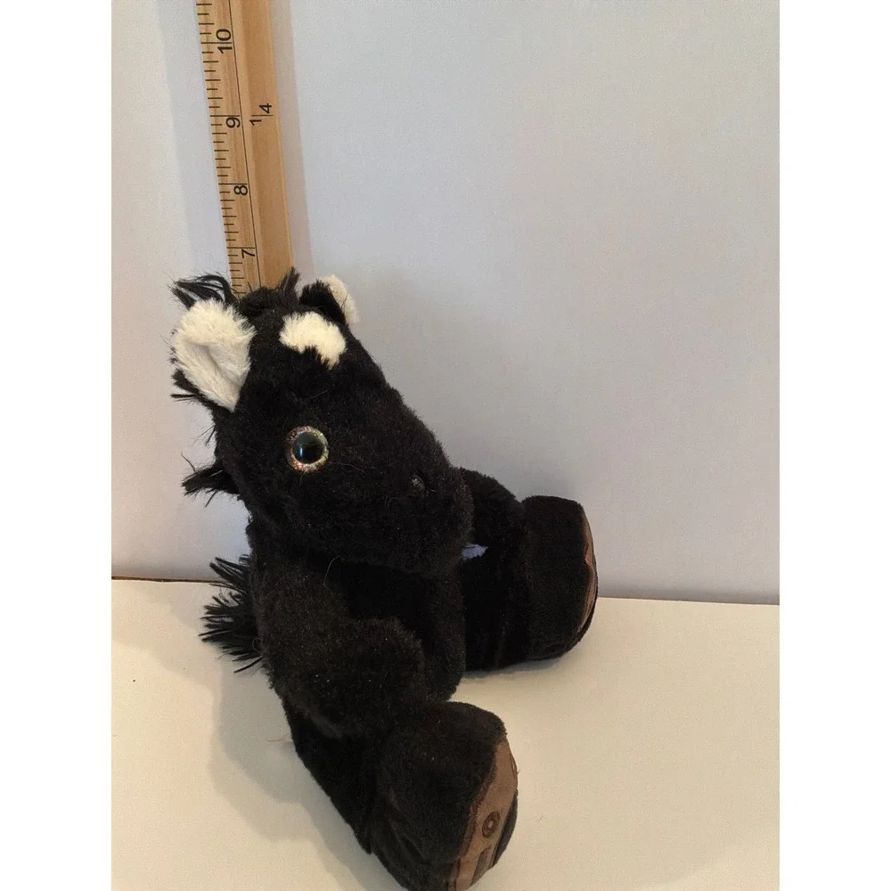 RBI Black Horse Plush Stuffed Animal White Spot Glitter Eyes 7.5 Inch‎